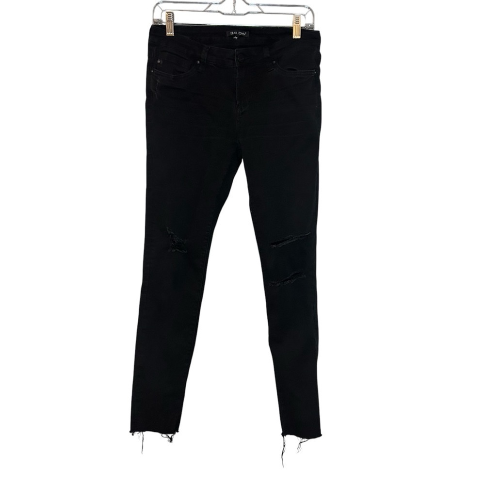 Dear John Black Distressed Skinny Jeans Size 28 Raw Hem Stretch Low Rise